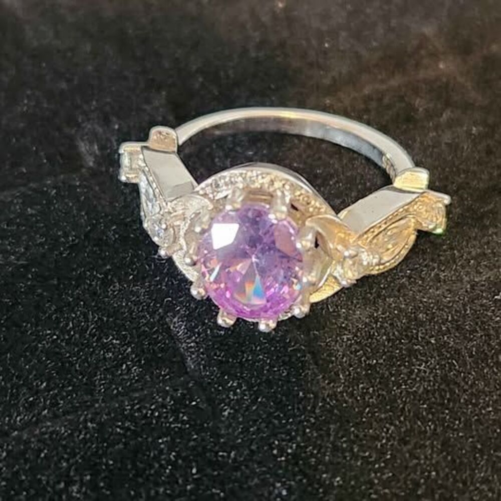 Sterling Silver 925 Ring, Amethyst Halo, Size 5.5–6